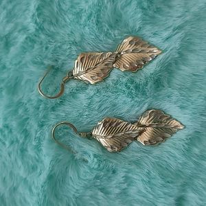 Sterling double leaf gold toned earrings